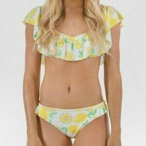 Sugar Coast 2 Pc Bikini Swimsuit Lolli Swim Top Bottom Sz M Lemon Ruffle Yellow